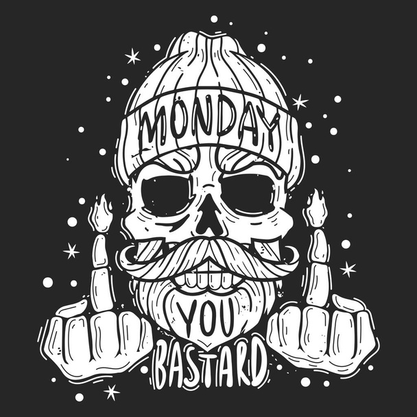 hipster skull monday slogan illustration - Vektor, Bild