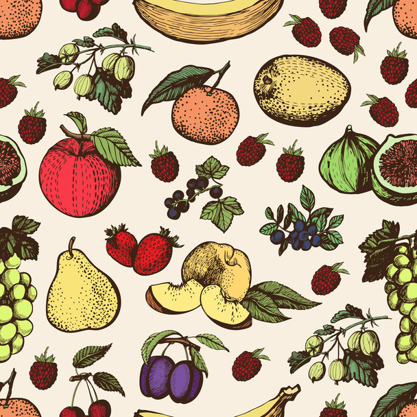 Hand drawing colored fruit pattern - Vettoriali, immagini