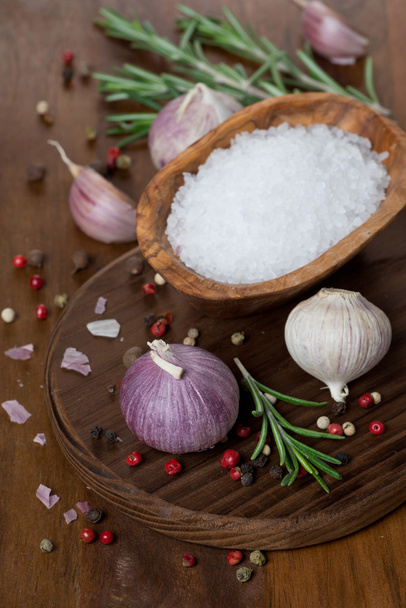 garlic, rosemary, sea salt and spices - Zdjęcie, obraz