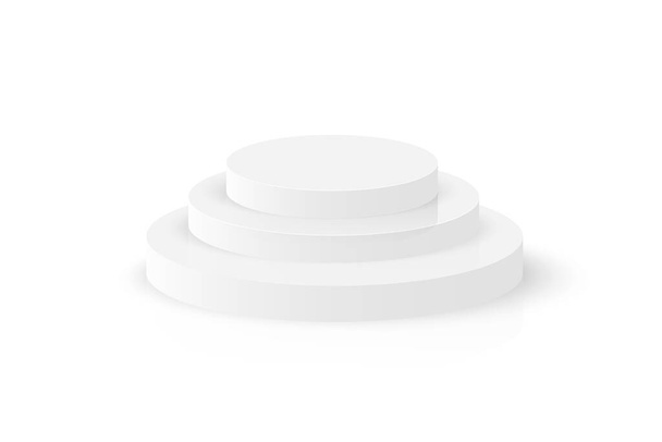 Podium 3D round stage. Circle white pedestal. Empty vector showroom platform - Вектор, зображення