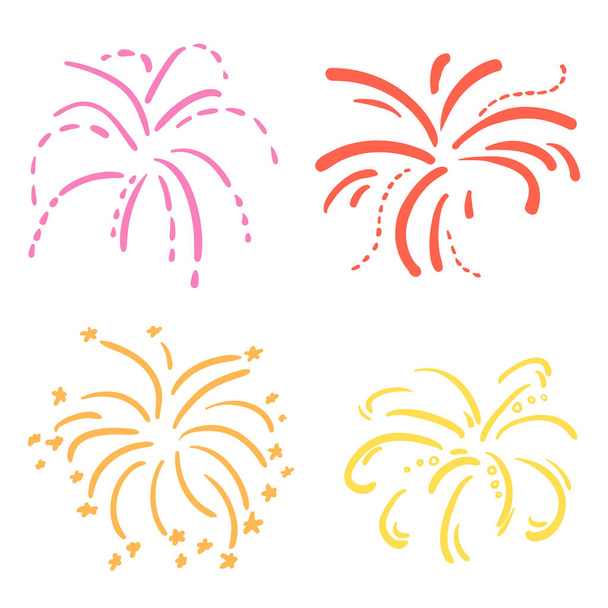 Explosão. Conjunto de fogos de artifício de férias em fundo branco isolado. Ilustração colorida - Vetor, Imagem