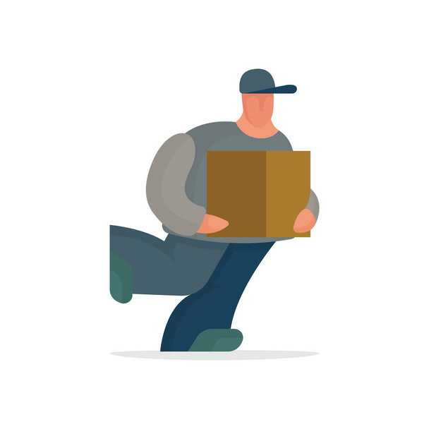 Fast delivery service. Running courier with package. Delivery service man with a box in his hands. Part of set.  - Vector, Image