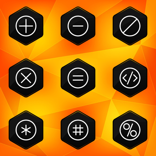 Symbole. Icônes hexagonales sur fond orange abstrait
 - Vecteur, image