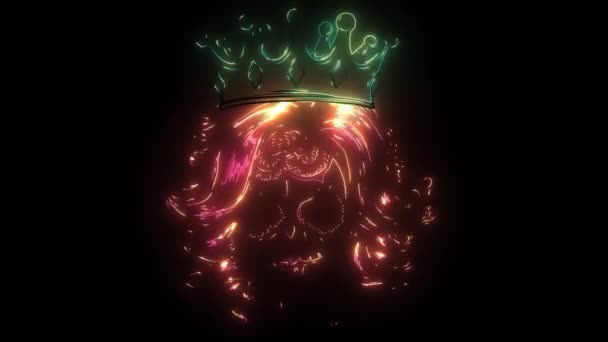 Crâne fille avec une couronne. vidéo néon numérique - Séquence, vidéo