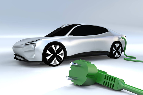 σύγχρονο ηλεκτρικό αυτοκίνητο με βύσμα εναλλασσόμενου ρεύματος - Φωτογραφία, εικόνα