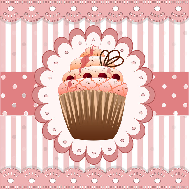 Preiselbeeren Cupcake auf dem rosa Hintergrund - Vektor, Bild