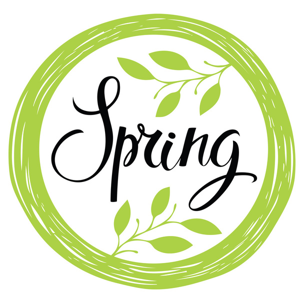 Spring card with circle frame and leaves - Vector, Imagen