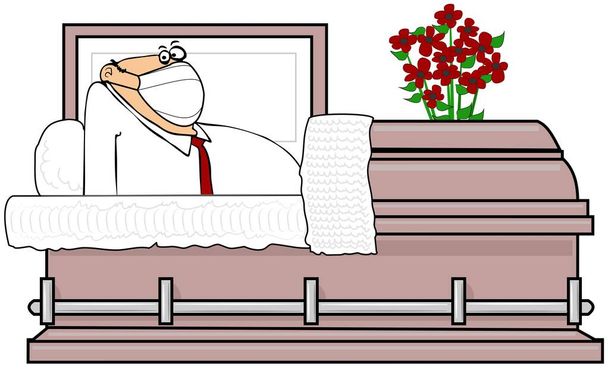Illustration d'un mort assis dans son cercueil et portant un masque facial. - Photo, image