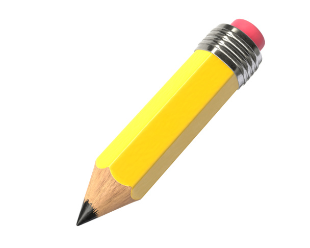 Renderização 3D de lápis amarelo curto isolado em branco - Foto, Imagem