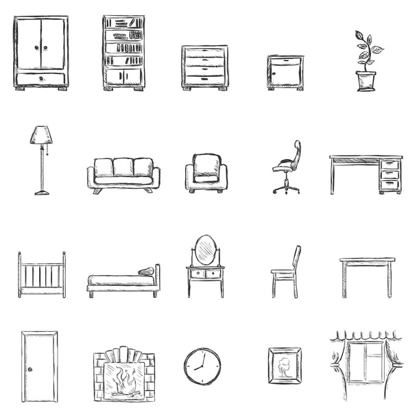 Vector Set Of Sketch Furniture Icons - Vector, Image