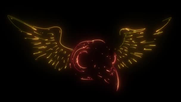 Vogelschädel mit Flügeln digitales Neon-Video - Filmmaterial, Video