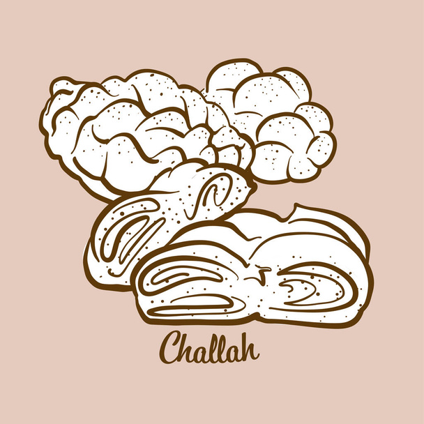 Handgezeichnete Illustration von Challah-Brot. Gesäuert, normalerweise in Polen und Israel bekannt. Vektorzeichnungsserie. - Vektor, Bild