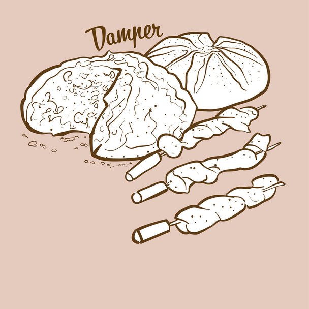 Ilustración de pan Damper dibujado a mano. Pan de soda, generalmente conocido en Australia. Serie de dibujo vectorial. - Vector, imagen