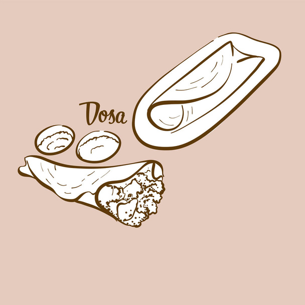 Met de hand getekend Dosa brood illustratie. Pannenkoek, meestal bekend in India. Vectortekenreeks. - Vector, afbeelding