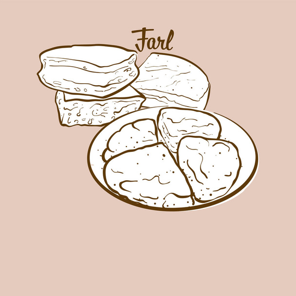Ručně kreslený Farlův chléb ilustrace. Plochý chléb, obvykle známý ve Spojeném království. Série vektorových výkresů. - Vektor, obrázek