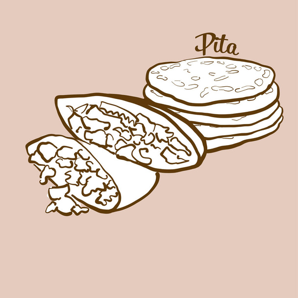 Hand-drawn Pita bread illustration. Flatbread, usually known in Near East, Greece. Vector drawing series. - Vector, Image