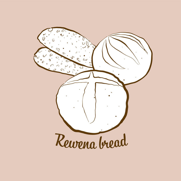 Ilustración de pan Rewena dibujado a mano. Sourdough, generalmente conocido en Nueva Zelanda. Serie de dibujo vectorial. - Vector, imagen