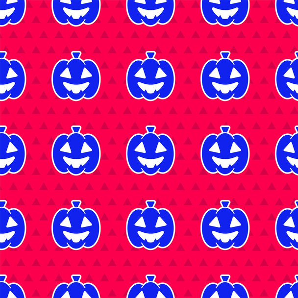 Blue Pumpkin icon isolated seamless pattern on red background. Happy Halloween party.  Vector. - Vettoriali, immagini