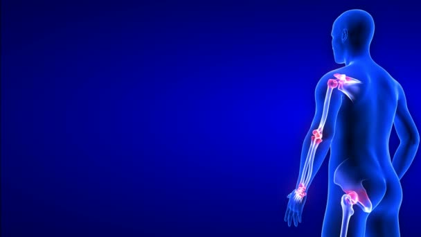 Joint Pain animation από πλάγια όψη - close-up. Blue Human Anatomy Body 3D Scan καθιστούν - περιστρεφόμενη αδιάλειπτη βρόχο σε μπλε φόντο - Πλάνα, βίντεο