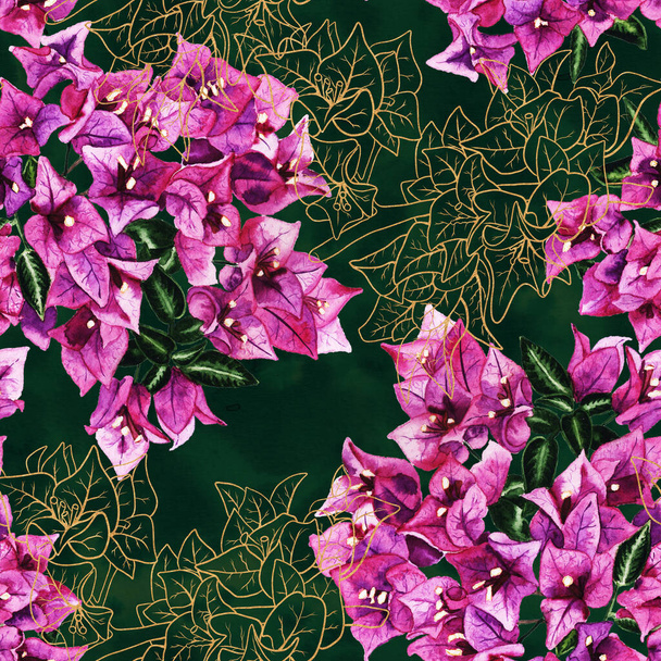 Naadloos patroon met bloemen van bougainvillea. - Foto, afbeelding
