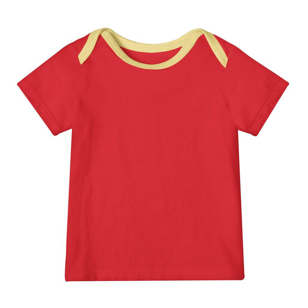 Save time and money with this Baby T Shirt Mockup In Flame Scarlet Color With Shoulder Flaps. It is super easy to use. - Photo, Image