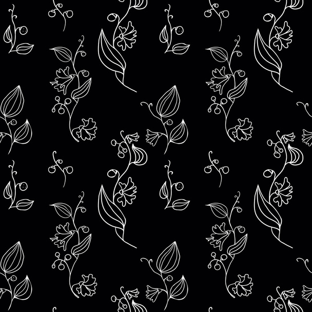 Seamless vector pattern with line drawing flowers - Вектор,изображение