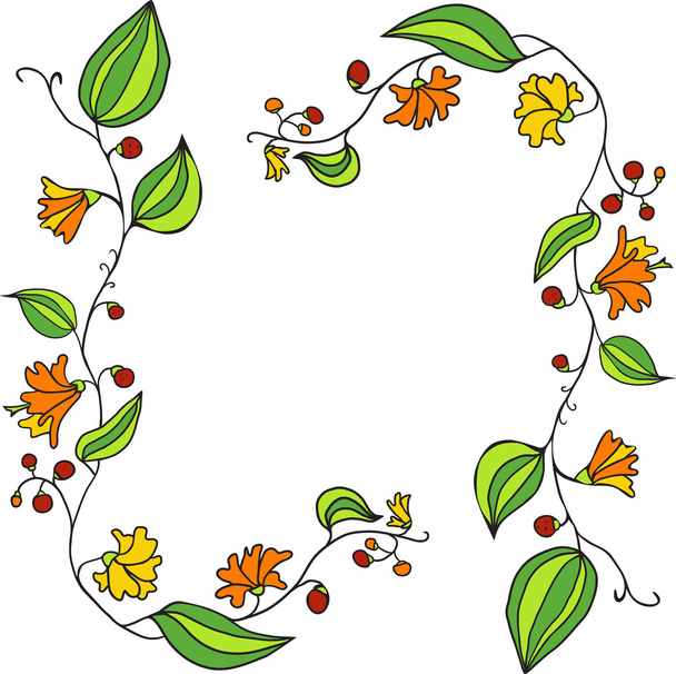Design elements with line drawing doodle flowers - Vettoriali, immagini