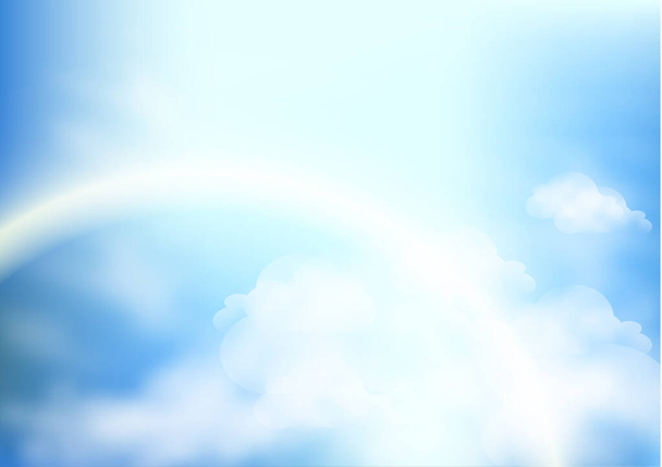 Natureza paisagem fundo com céu azul e nuvens realistas brancas fofas. Ilustração vetorial - Gráficos vetoriais - Vetor, Imagem