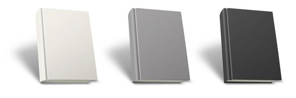 Leere Buch-Attrappe weiß, grau, schwarz mit Schatten isoliert auf weiß. Illustration 3D rendering. - Foto, Bild