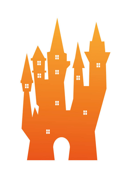 halloween donker spookkasteel oranje icoon - Vector, afbeelding