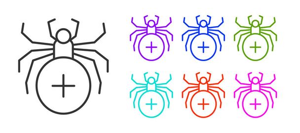 Schwarze Linie Spider Symbol isoliert auf weißem Hintergrund. Frohe Halloween-Party. Setzen Sie Symbole bunt. Vektor. - Vektor, Bild