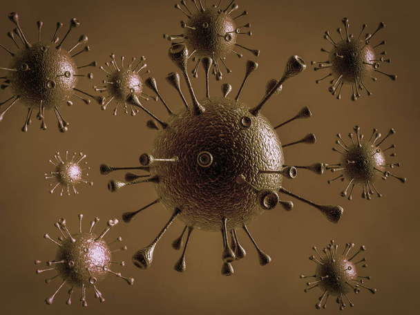 Corona-virus 2019-coven novel corona virus concept responsible for asian flu outbreak and corona vírus influenza as dangerous flu strain cases as a pandemic. Vírus microscópico de perto. 3 renderização. - Foto, Imagem