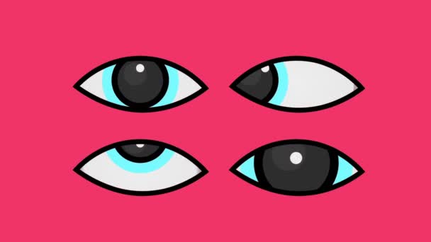 Close up 2D cartoon eyes blinking and watching animation, isolated pink color background. - Footage, Video