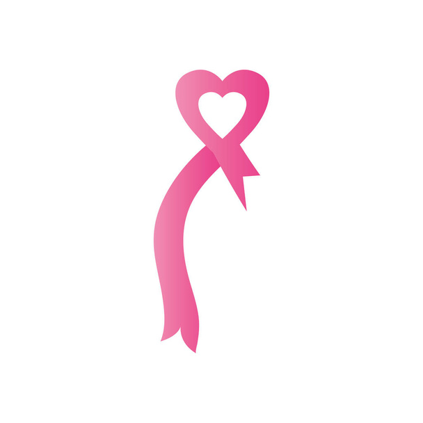 fita do coração do ícone do câncer de mama, estilo plano - Vetor, Imagem