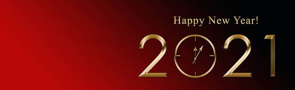 Εικονογράφηση 2021 Ευτυχισμένο το Νέο Έτος φόντο με χρυσό ρολόι. Εορταστικό χρυσό 2021 για κάρτα, φυλλάδιο, πρόσκληση, πλακάτ, κουπόνι, πανό. Αντιγραφή χώρου για κείμενο. Μπάνερ - Φωτογραφία, εικόνα