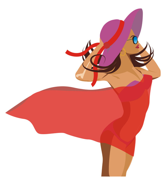 girl in red pareo - Vector, Image