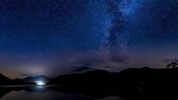 A panoramic view of the milky way over Ullswater in the English lake district - Photo, Image