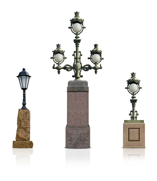Set of stone street lamps isolated on a white background - Photo, Image
