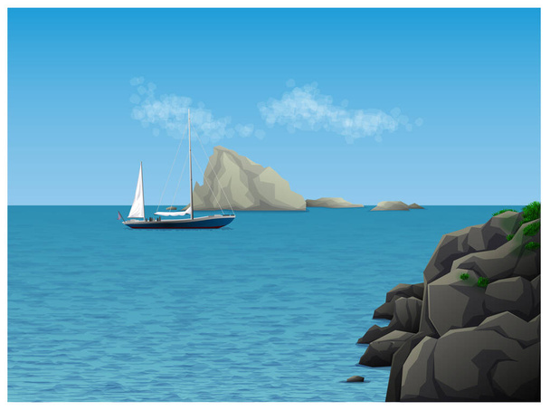 sailing yacht at sea. Vector illustration - Vetor, Imagem