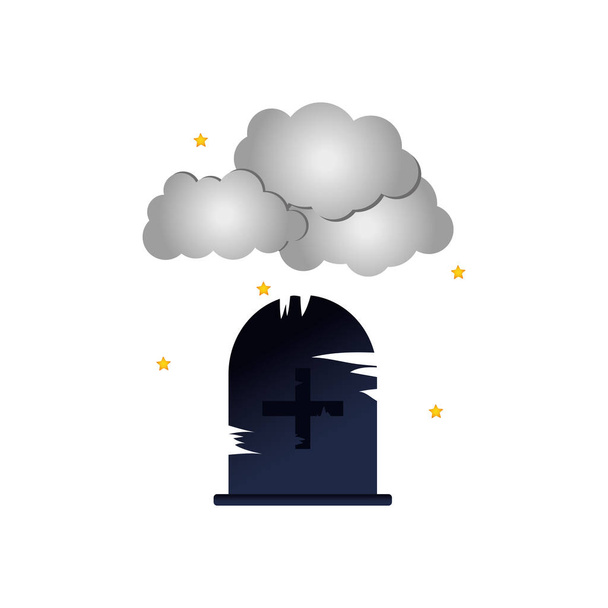 halloween grave and gray clouds, flat style - Vector, Image