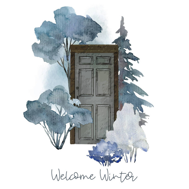 Concept illustration with door and floral elements - Διάνυσμα, εικόνα