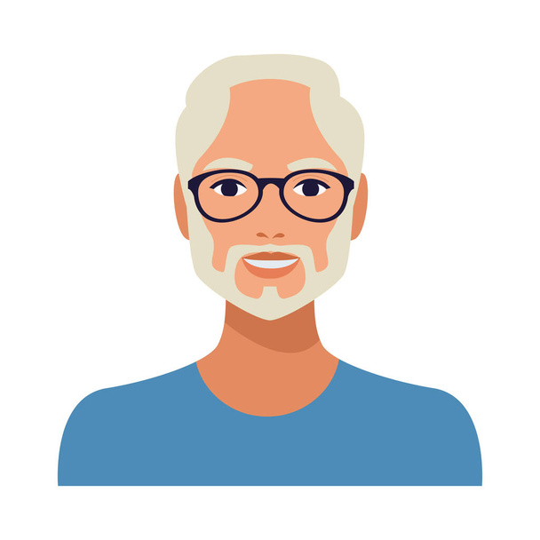 hombre viejo con barba con gafas carácter avatar - Vector, imagen