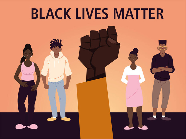 Black lives matter with fist girls and boys cartoons vector design - Vektor, kép