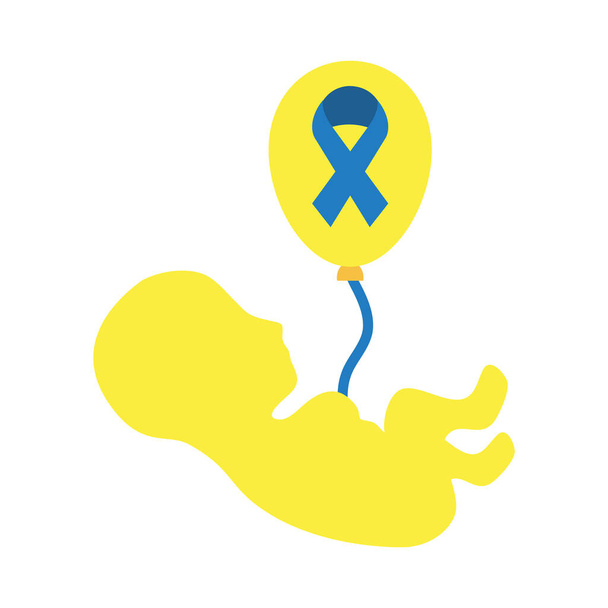 baby and balloon with down syndrome ribbon icon, flat style - Vector, Image