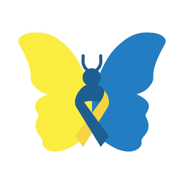 down syndrome concept, butterfly with ribbon icon, flat style - Vector, Image