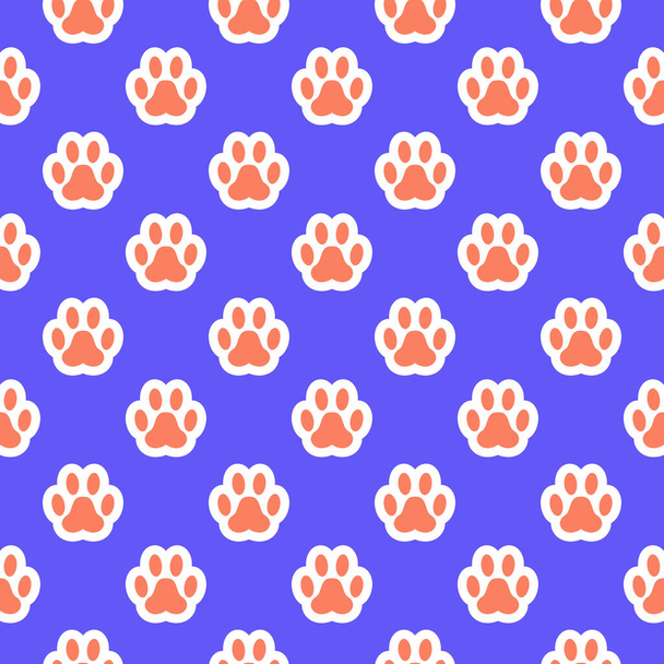Pet Paws Seamless Pattern on pastel blue background. World Rabies Day - Vector, imagen