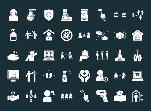 new normality and social distance icon set, blue style - Vector, Image