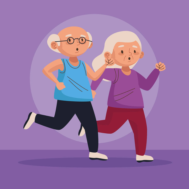 anciana pareja corriendo activo seniors caracteres - Vector, imagen