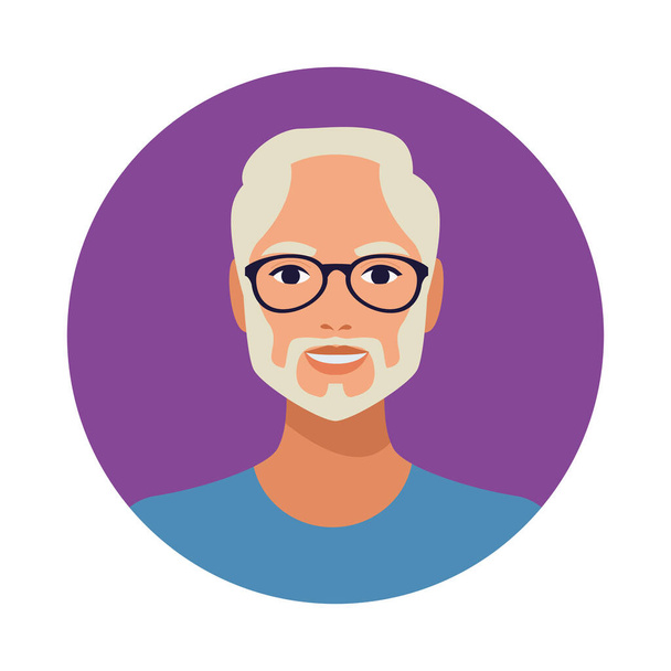 old man with beard wearing glasses avatar character - Vector, Image