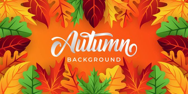 装飾的な葉を持つ秋の背景ベクトル。秋のベクトル背景テンプレート。要旨広告、ポスター、バナー、チラシ、招待状、ウェブサイト、グリーティングカードの秋の背景デザインテンプレート - ベクター画像